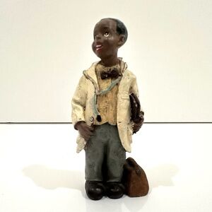 Vintage African American Young Boy Doctor Physician with Stethoscope Chart Bag